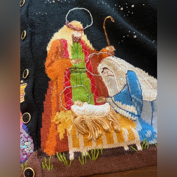 Design Options Philip & Jane Gordon Christmas Cardigan Sweater Nativity Sz XL - Picture 12 of 12